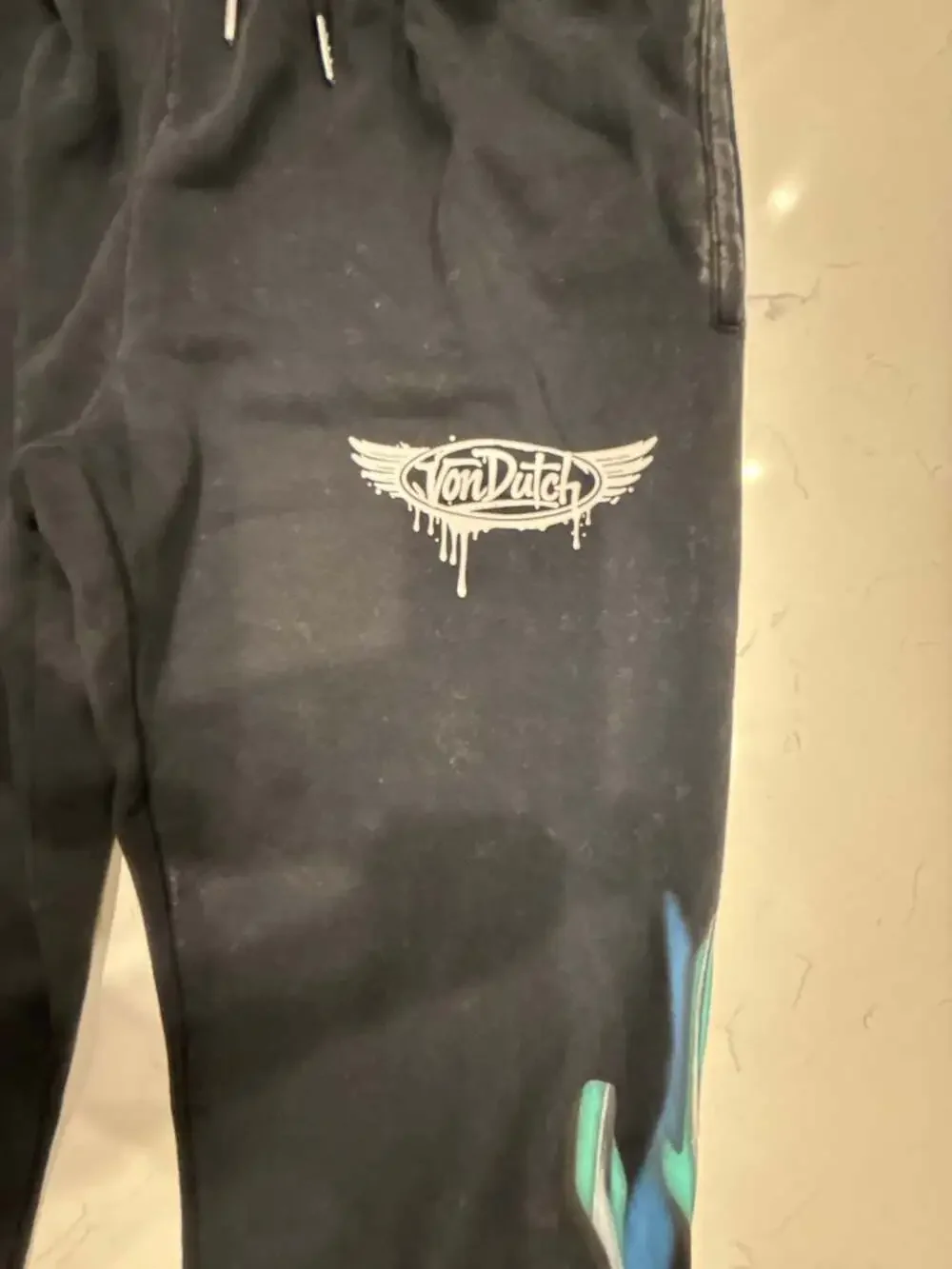 Von Dutch Black Flame Graphic Fleece Sweatpants